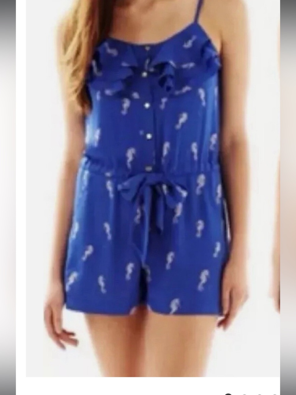Women's Blue Seahorse Print Tie-Waist Romper Shorts